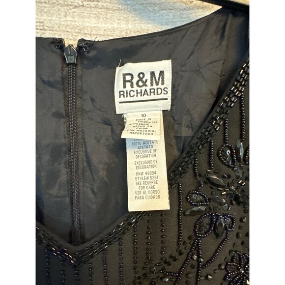R&M Richards Beaded Black Dress With Sheer Sleeves Size 10 - Picture 3 of 4